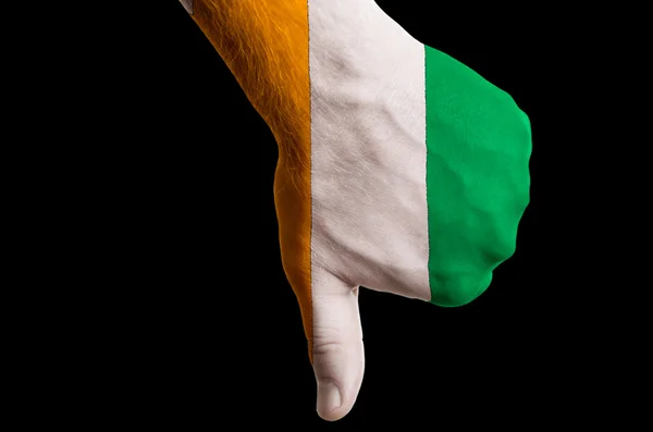 Ivory coast national flag thumbs down gesture for failure made w — Stock Photo, Image