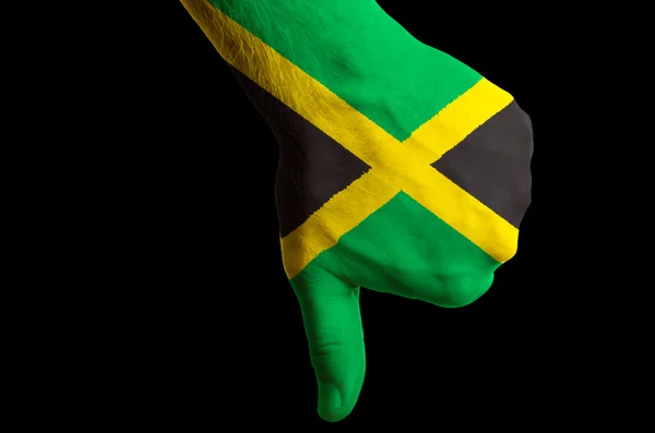 Jamaica national flag thumb down gesture for failure made with h — Stock Photo, Image