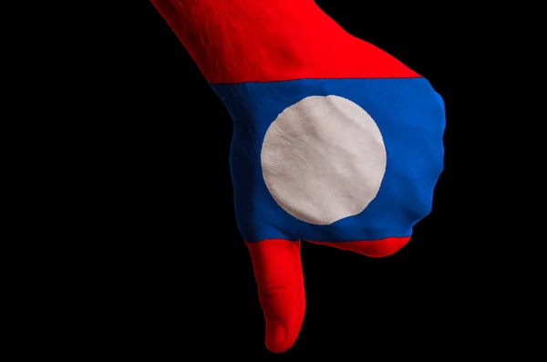 Laos bandeira nacional polegares para baixo gesto para o fracasso feito com han — Fotografia de Stock