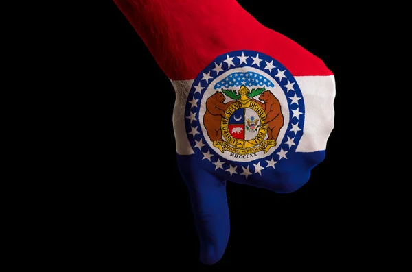 Missouri nous drapeau de l'État pouces vers le bas geste pour l'échec fait avec — Photo