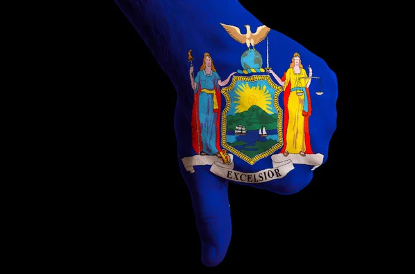 New york us state flag thumbs down gesture for failure made with — Stock Photo, Image