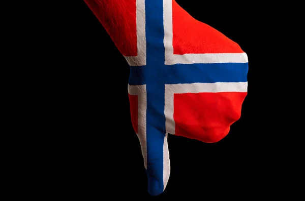 Norwegische Nationalflagge Daumen nach unten Geste für Versagen mit ha gemacht — Stockfoto