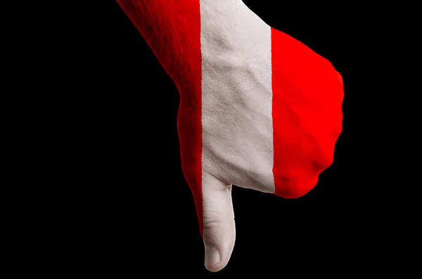 Peru nationale vlag duim omlaag gebaar voor mislukking gemaakt met hand — Stockfoto