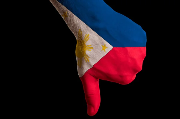 Philippines национальный флаг показывает вниз жест за неудачу, сделанную W — стоковое фото