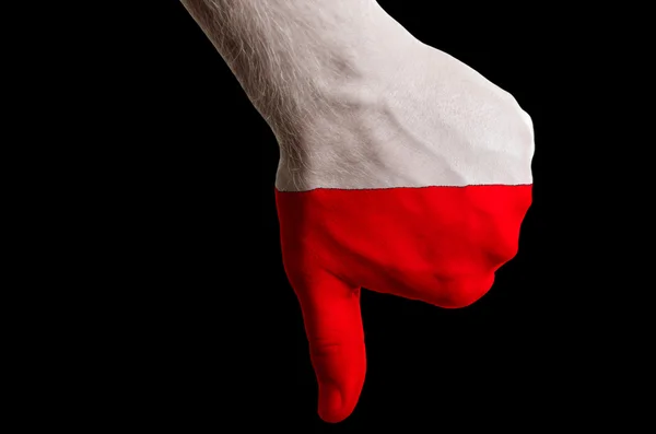 Poland national flag thumbs down gesture for failure made with h — Stock Photo, Image