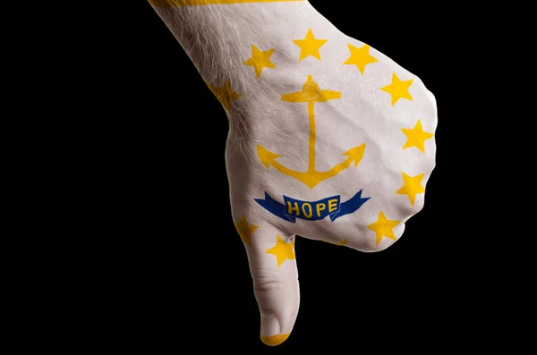 Rhode island us state flag thumbs down gesture for failure made — Stock Photo, Image