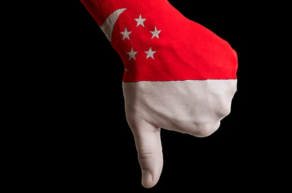 Singapore nationale vlag duim omlaag gebaar voor mislukking gemaakt wit — Stockfoto