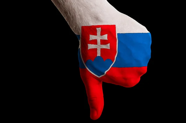 Slowakische Nationalflagge zeigt Daumen nach unten Geste für Versagen gemacht mit — Stockfoto
