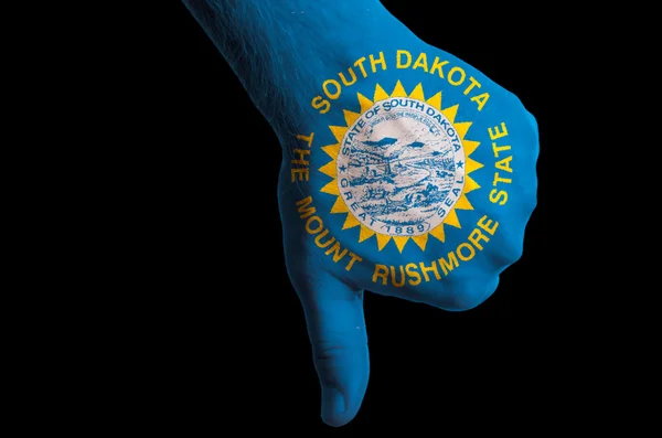 Южная Дакота нас флаг штата пальцы вниз жест за провал сделал — стоковое фото