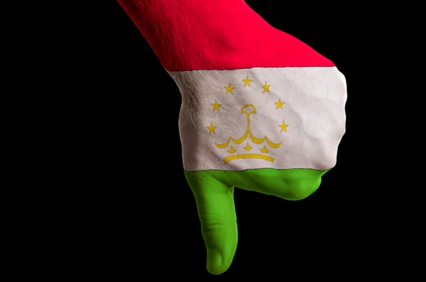Tadschikistans Nationalflagge zeigt Daumen nach unten Geste für Versagen gemacht wi — Stockfoto