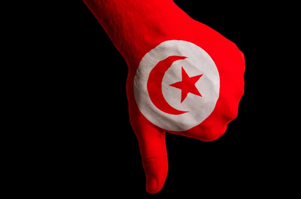 Tunisia национальный флаг большой палец вниз жест за провал, сделанный с — стоковое фото