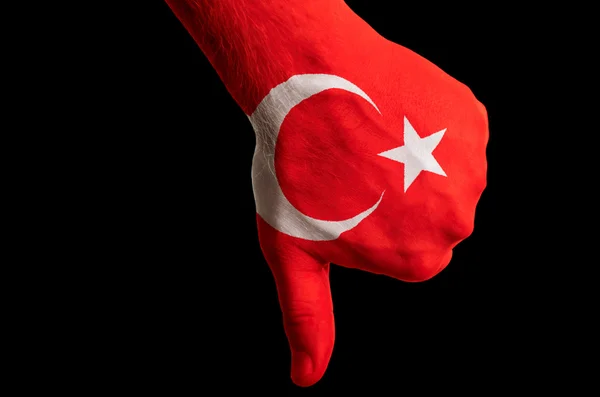 Turcja flaga kciuk w dół gest za wykonane z ha — Zdjęcie stockowe