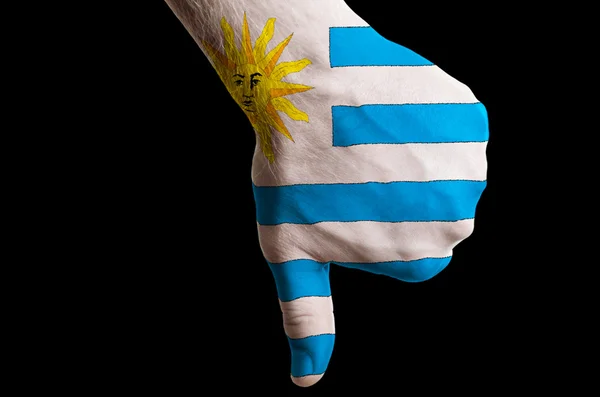 Uruguay national flag thumbs down gesture for failure made with — Stock Photo, Image