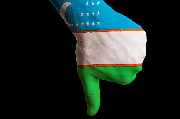 Uzbekistan national flag thumbs down gesture for failure made wi — Stock Photo, Image