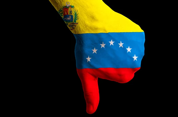 Venezuela national flag thumbs down gesture for failure made wit — Stock Photo, Image