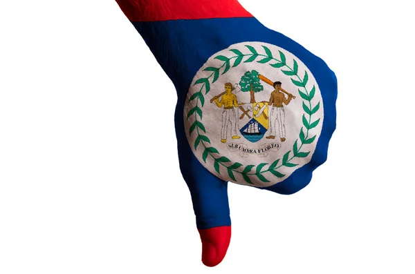 Belize bandiera nazionale pollice verso il basso gesto per il fallimento fatto con ha — Foto Stock