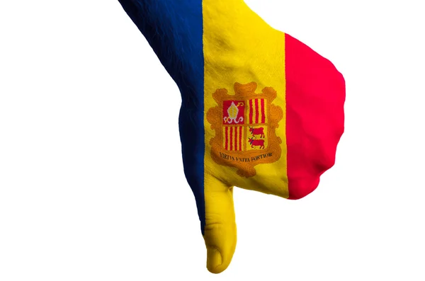 Andorra nationale vlag duim omlaag gebaar voor mislukking gemaakt met h — Stockfoto