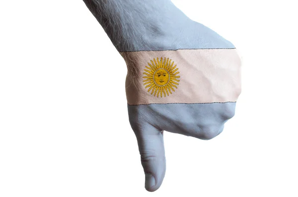 Argentina national flag thumb down gesture for failure made with — Stock Photo, Image