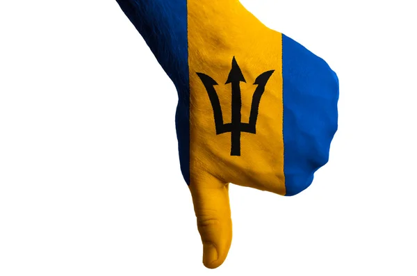 Barbados national flag thumb down gesture for failure made with — Stock Photo, Image