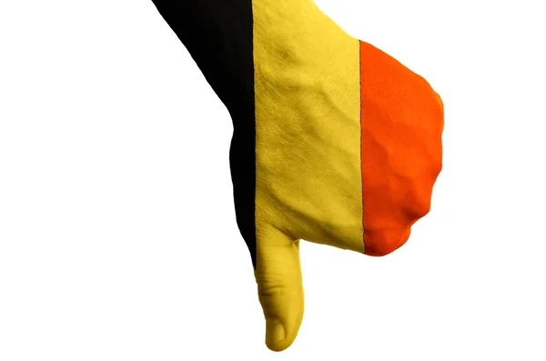 Belgium national flag thumb down gesture for failure made with h — Stock Photo, Image