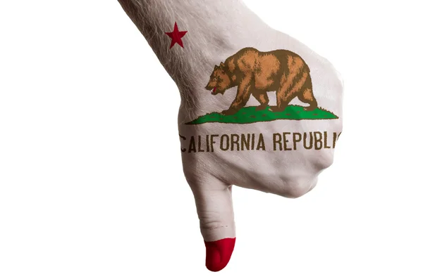 Californië ons staat vlag duim omlaag gebaar voor mislukking gemaakt wi — Stockfoto