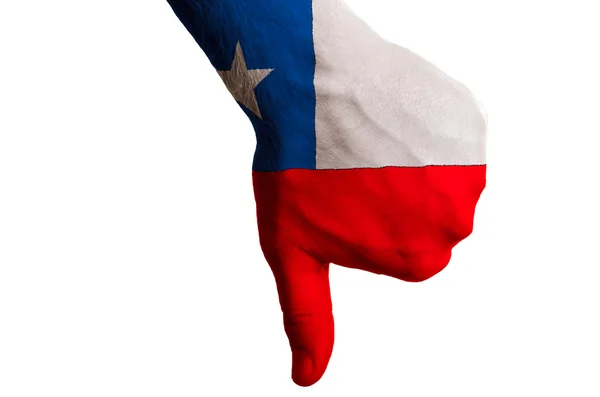 Chile national flag thumbs down gesture for failure made with ha — Stock Photo, Image