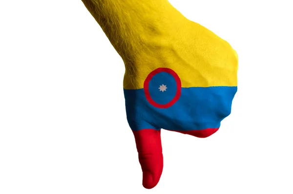 Colombie drapeau national pouces vers le bas geste pour l'échec fait avec — Photo