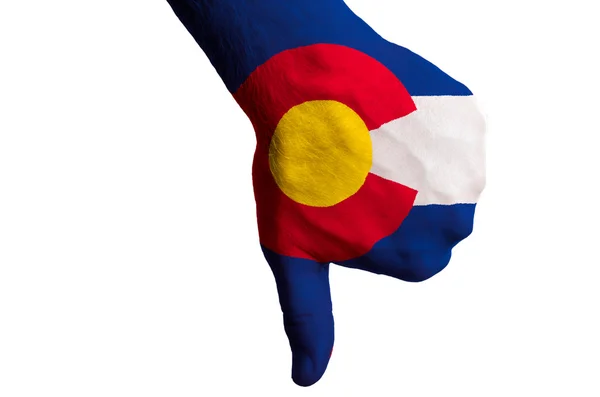 Colorado us state flag thumbs down gesture for failure made with — Stock Photo, Image