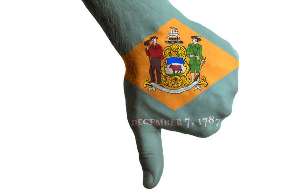 Delaware us state flag thumbs down gesture for failure made with — Stock Photo, Image