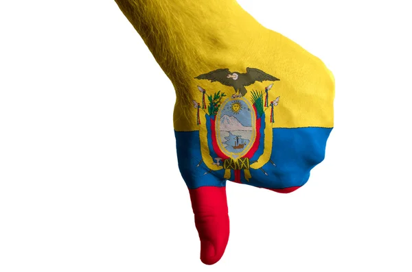 Ecuadors Nationalflagge zeigt Daumen nach unten Geste für Versagen gemacht mit — Stockfoto