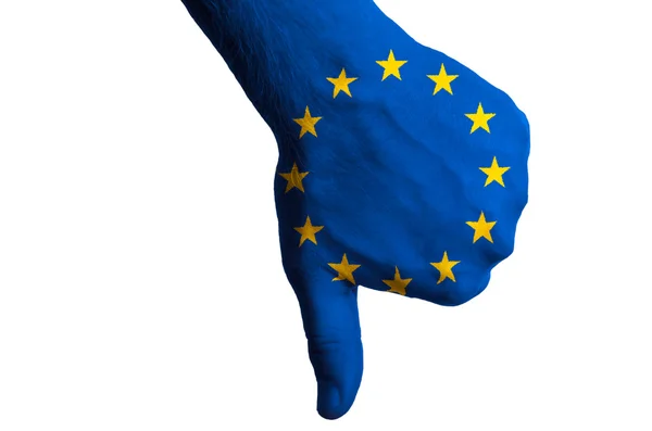 Europa bandeira nacional polegar para baixo gesto por falha feita com ha — Fotografia de Stock