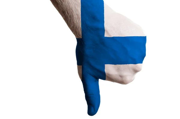 Finland nationale vlag duim omlaag gebaar voor mislukking gemaakt met h — Stockfoto