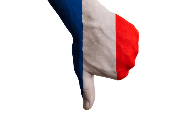 Frankrijk nationale vlag duim omlaag gebaar voor mislukking gemaakt met ha — Stockfoto