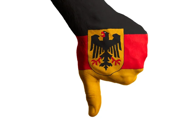 Germany national flag thumbs down gesture for failure made with — Stock Photo, Image