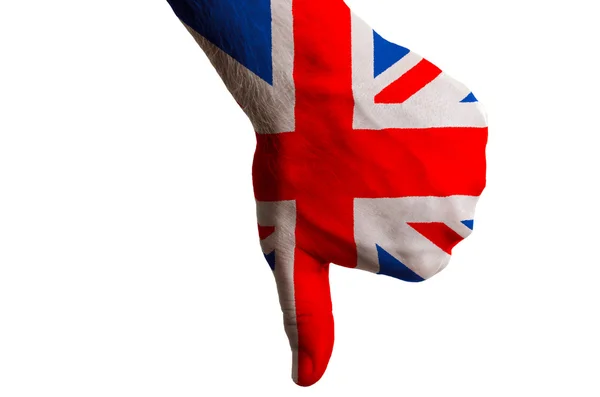 Great britain national flag thumb down gesture for failure made — стоковое фото