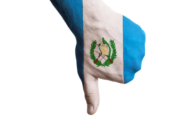 Guatemala national flag thumbs down gesture for failure made wit — Stock Photo, Image
