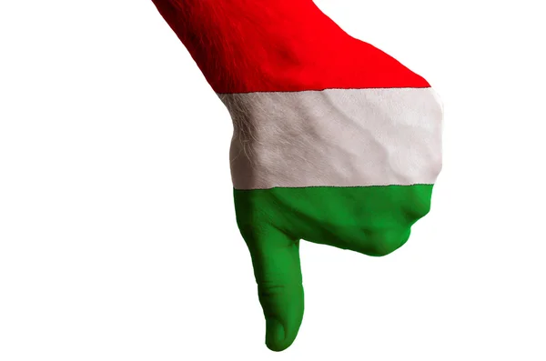 Hungary national flag thumbs down gesture for failure made with — Stock Photo, Image