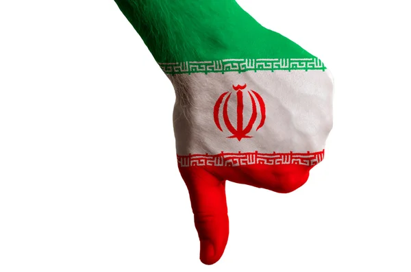 Iran bandera nacional pulgares abajo gesto por el fracaso hecho con han — Foto de Stock