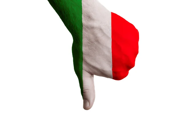 Italia bandiera nazionale pollice in giù gesto per fallimento fatto con ha — Foto Stock