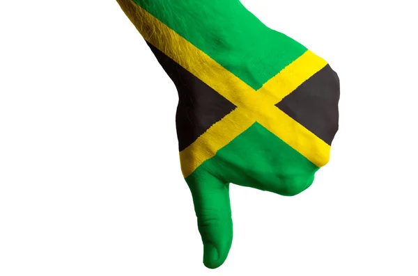 Jamaica national flag thumb down gesture for failure made with h — Stock Photo, Image