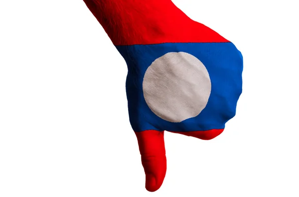 Laos bandeira nacional polegares para baixo gesto para o fracasso feito com han — Fotografia de Stock