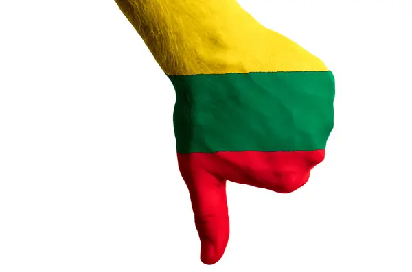 Lithuania bandera nacional pulgares abajo gesto por el fracaso hizo ingenio — Foto de Stock