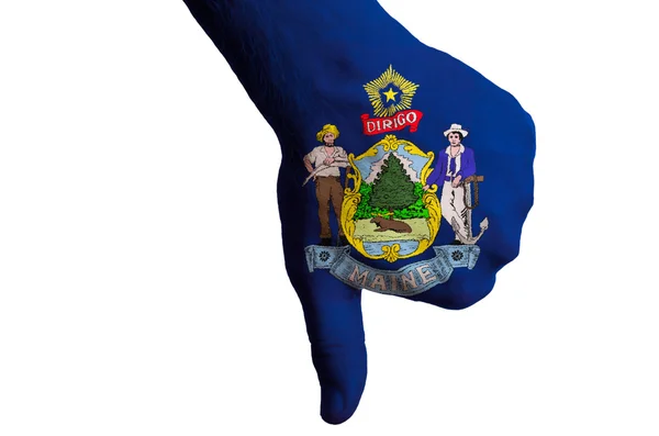 Maine nos bandera del estado pulgares abajo gesto por el fracaso hecho con ha — Foto de Stock