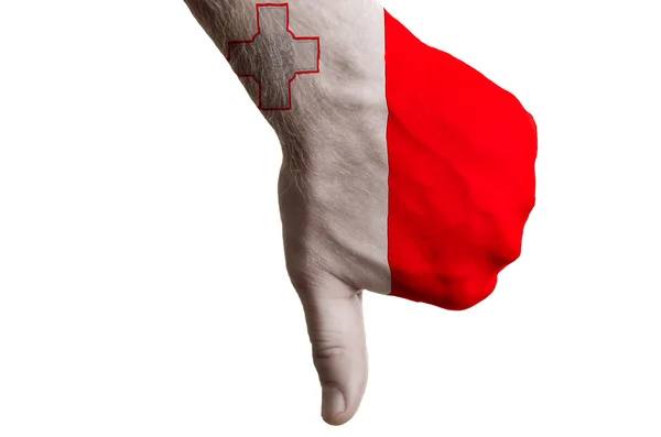 Maltas Nationalflagge zeigt Daumen nach unten Geste für Versagen mit ha gemacht — Stockfoto