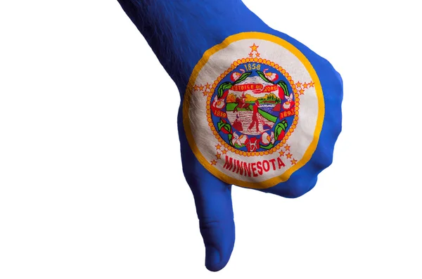 Minnesota us estado bandeira polegares para baixo gesto para o fracasso feito sagacidade — Fotografia de Stock