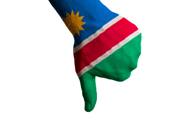 Namibia national flag thumbs down gesture for failure made with — Stock Photo, Image