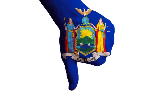 New york nous drapeau de l'État pouces vers le bas geste pour l'échec fait avec — Photo