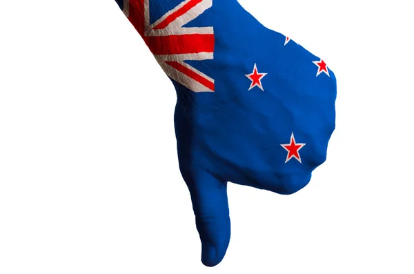 Nowa Zelandia flaga kciuk w dół gest za wykonane w — Zdjęcie stockowe