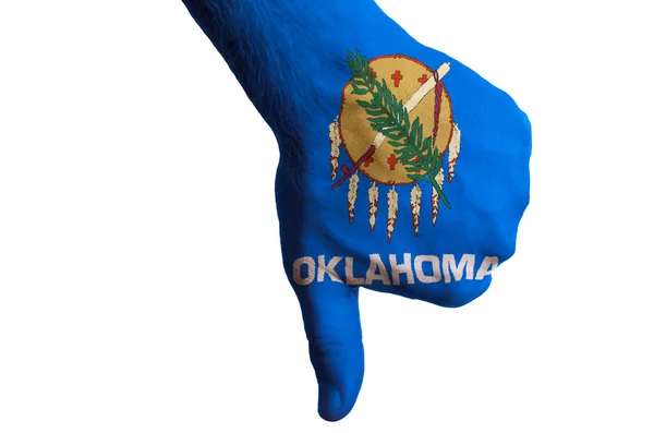 Oklahoma us estado bandeira polegares para baixo gesto por falha feita com — Fotografia de Stock