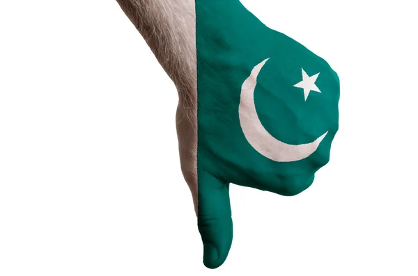 Pakistanische Nationalflagge zeigt Daumen nach unten Geste für Versagen gemacht mit — Stockfoto